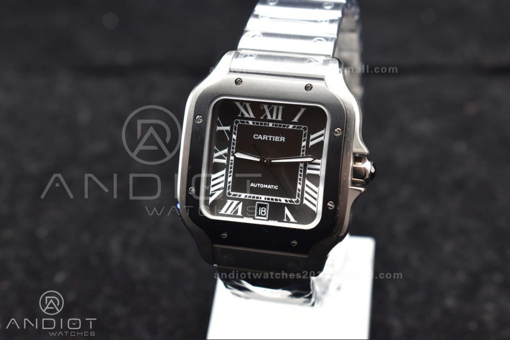 Santos de Cartier 40mm SS 3KF 1:1 Best Edition White Dial Black Bezel on SS Bracelet MIYOTA 9015