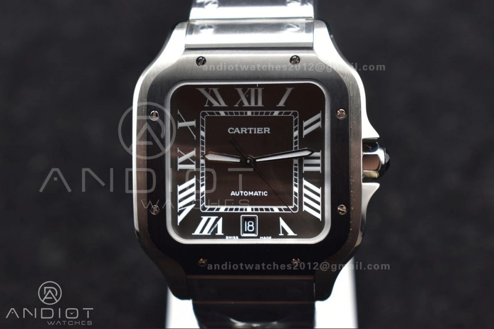 Santos de Cartier 40mm SS 3KF 1:1 Best Edition White Dial Black Bezel on SS Bracelet MIYOTA 9015