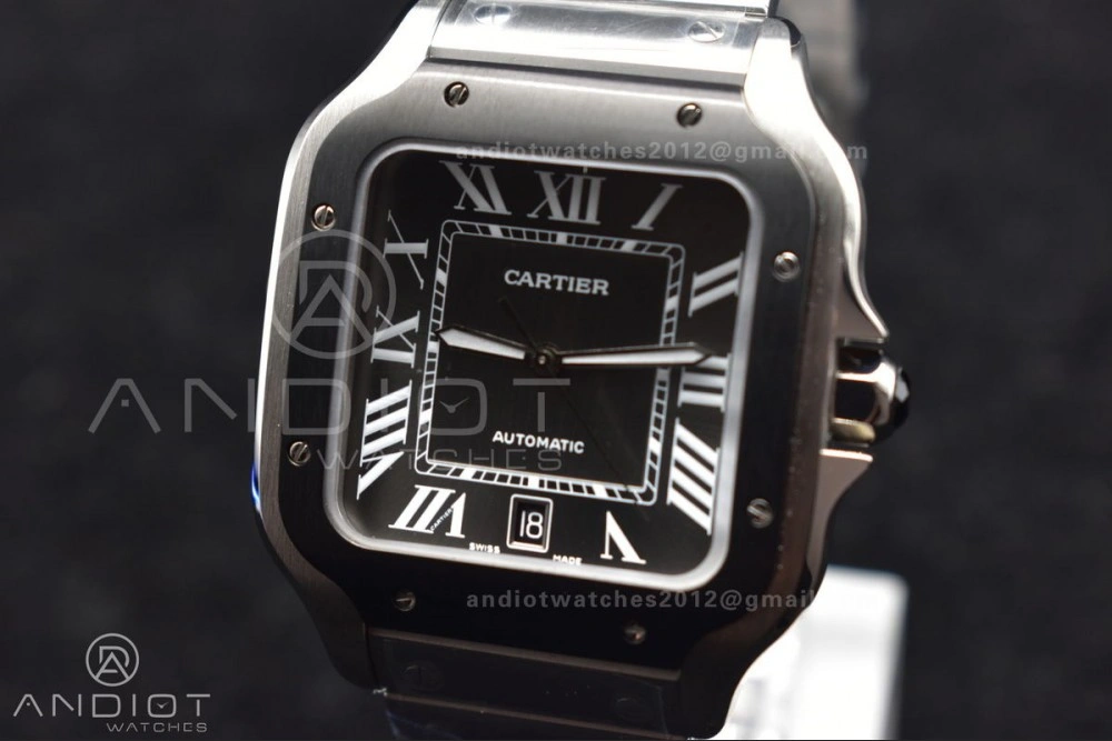 Santos de Cartier 40mm SS 3KF 1:1 Best Edition White Dial Black Bezel on SS Bracelet MIYOTA 9015