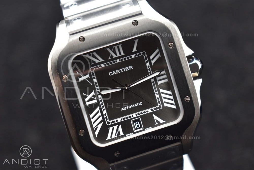 Santos de Cartier 40mm SS 3KF 1:1 Best Edition White Dial Black Bezel on SS Bracelet MIYOTA 9015