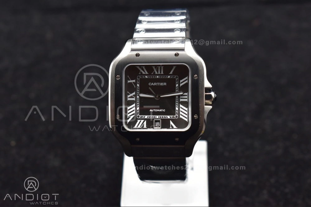 Santos de Cartier 40mm SS 3KF 1:1 Best Edition White Dial Black Bezel on SS Bracelet MIYOTA 9015