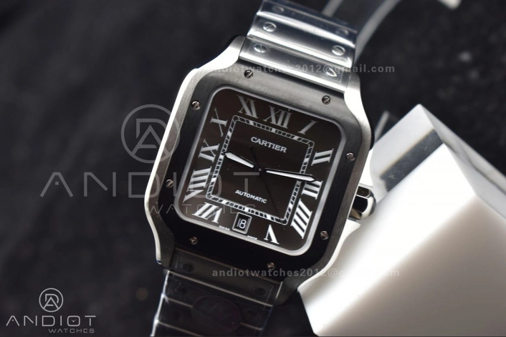 Santos de Cartier 40mm SS 3KF 1:1 Best Edition White Dial Black Bezel on SS Bracelet MIYOTA 9015
