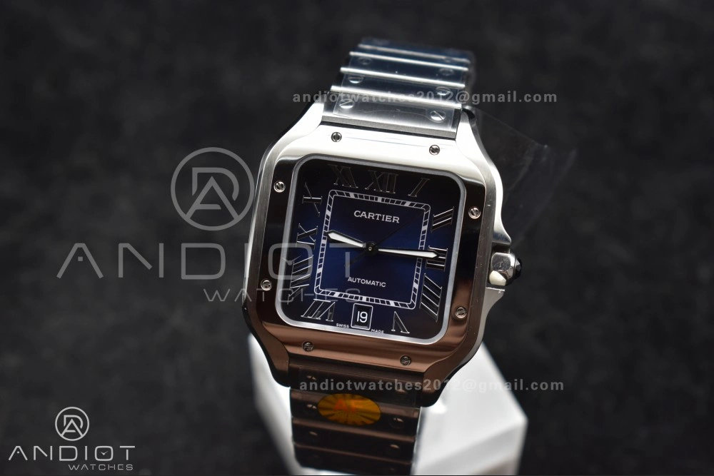 Santos de Cartier 40mm SS AF 1:1 Best Edition Blue Dial on SS Smart Links Bracelet MIYOTA 9015