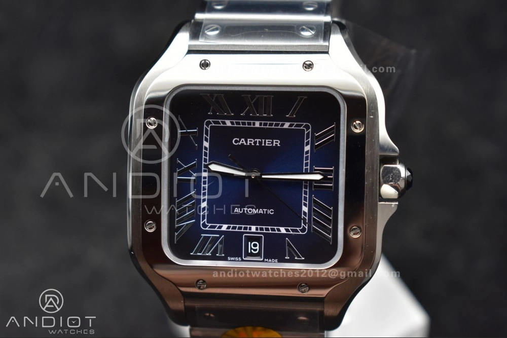 Santos de Cartier 40mm SS AF 1:1 Best Edition Blue Dial on SS Smart Links Bracelet MIYOTA 9015
