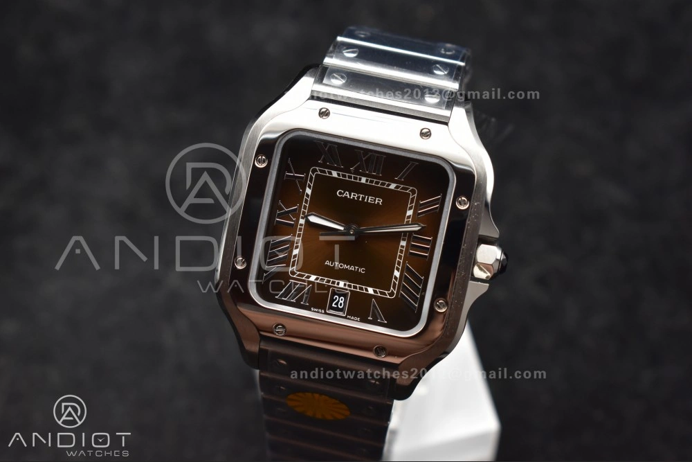 Santos de Cartier 40mm SS AF 1:1 Best Edition Brown Dial on SS Smart Links Bracelet MIYOTA 9015