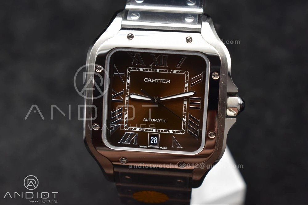 Santos de Cartier 40mm SS AF 1:1 Best Edition Brown Dial on SS Smart Links Bracelet MIYOTA 9015