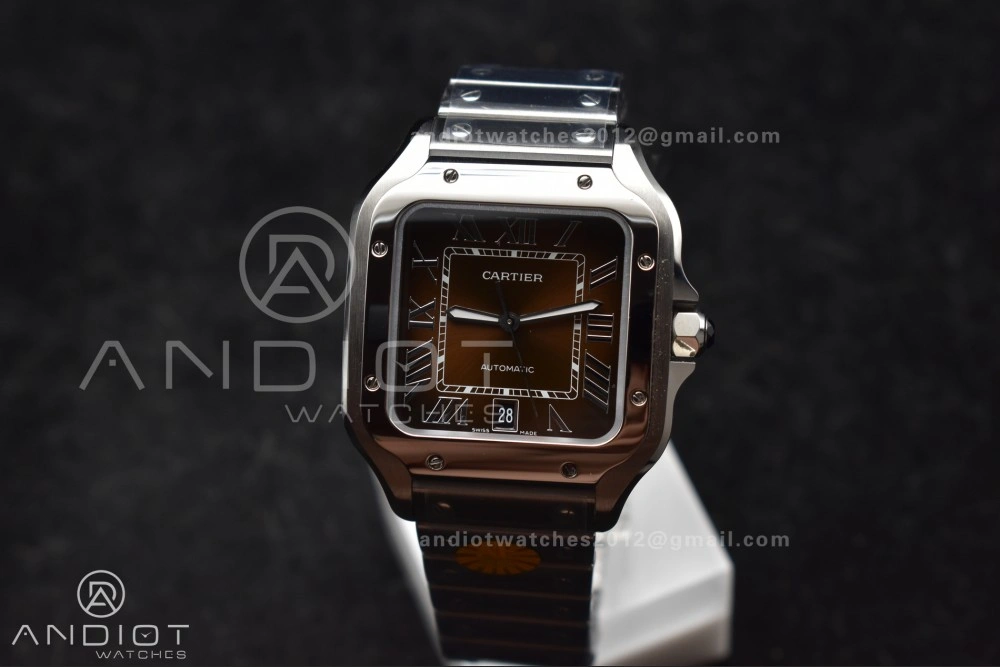 Santos de Cartier 40mm SS AF 1:1 Best Edition Brown Dial on SS Smart Links Bracelet MIYOTA 9015