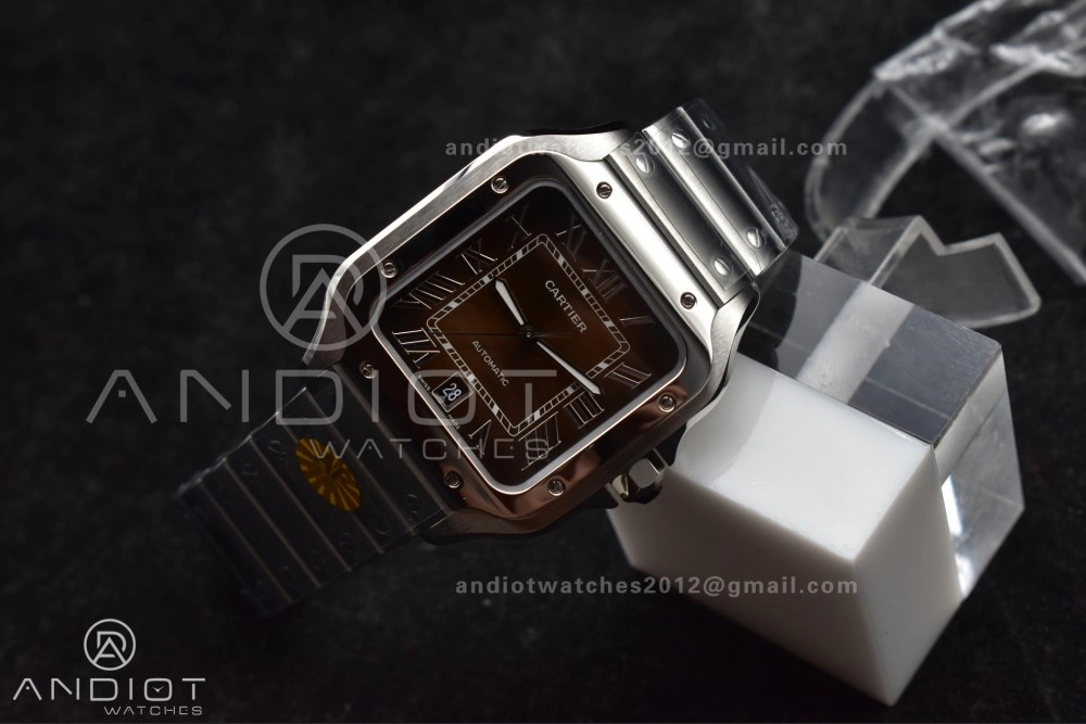 Santos de Cartier 40mm SS AF 1:1 Best Edition Brown Dial on SS Smart Links Bracelet MIYOTA 9015