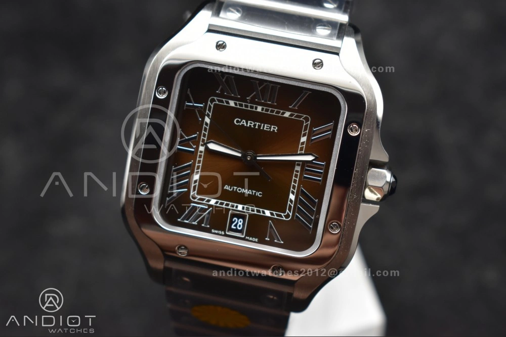 Santos de Cartier 40mm SS AF 1:1 Best Edition Brown Dial on SS Smart Links Bracelet MIYOTA 9015