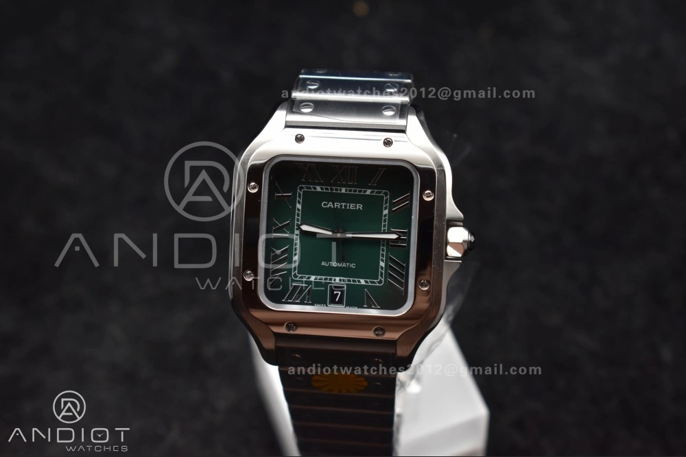 Santos de Cartier 40mm SS AF 1:1 Best Edition Green Dial on SS Smart Links Bracelet MIYOTA 9015