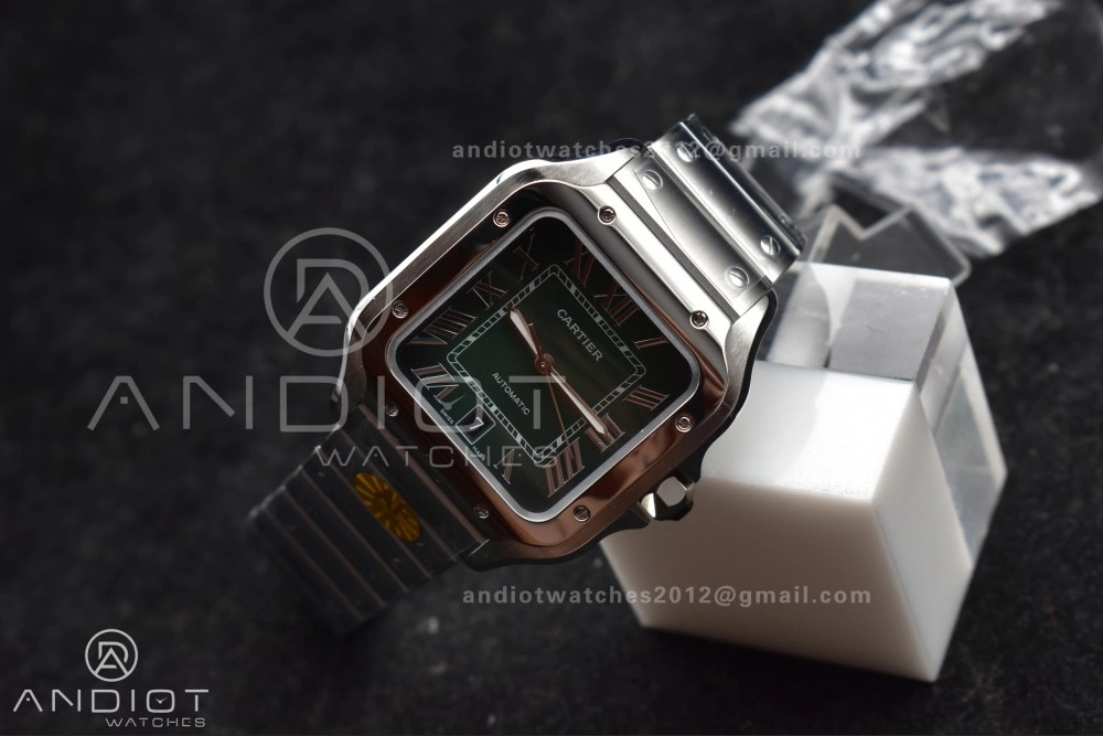 Santos de Cartier 40mm SS AF 1:1 Best Edition Green Dial on SS Smart Links Bracelet MIYOTA 9015