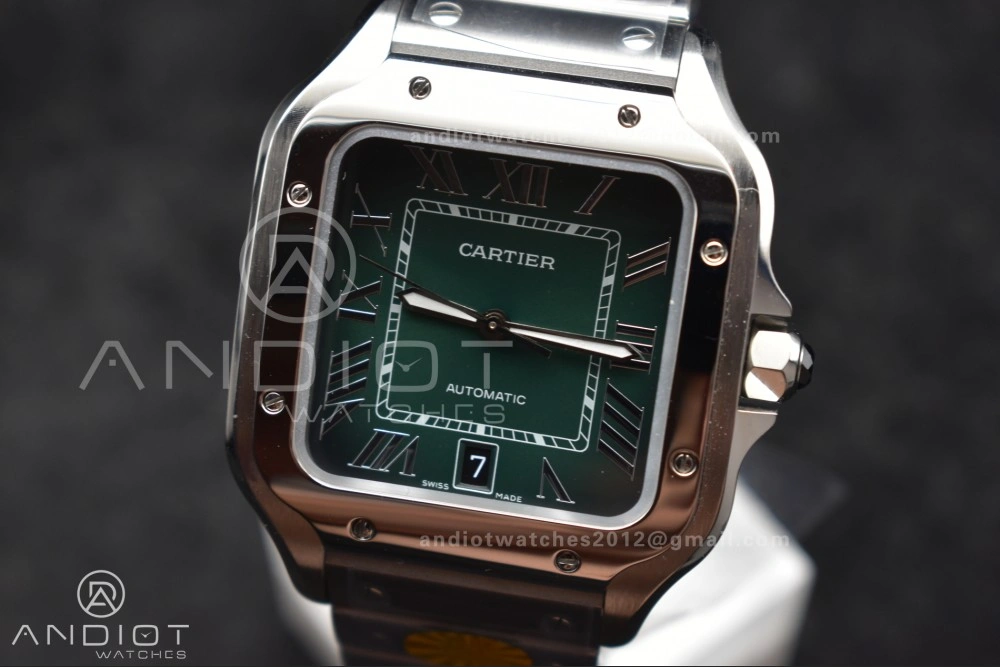 Santos de Cartier 40mm SS AF 1:1 Best Edition Green Dial on SS Smart Links Bracelet MIYOTA 9015