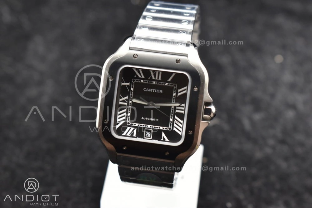 Santos de Cartier 40mm SS BVF 1:1 Best Edition Gray Dial Black Bezel on SS Bracelet MIYOTA 9015