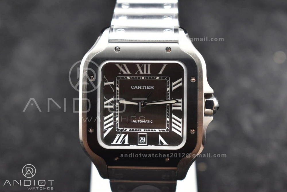 Santos de Cartier 40mm SS BVF 1:1 Best Edition Gray Dial Black Bezel on SS Bracelet MIYOTA 9015