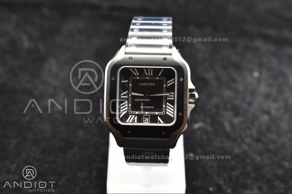 Santos de Cartier 40mm SS BVF 1:1 Best Edition Gray Dial Black Bezel on SS Bracelet MIYOTA 9015