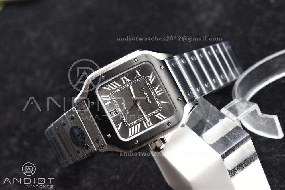 Santos de Cartier 40mm SS BVF 1:1 Best Edition Gray Dial Black Bezel on SS Bracelet MIYOTA 9015