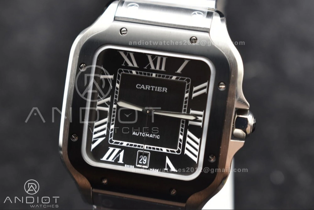 Santos de Cartier 40mm SS BVF 1:1 Best Edition Gray Dial Black Bezel on SS Bracelet MIYOTA 9015