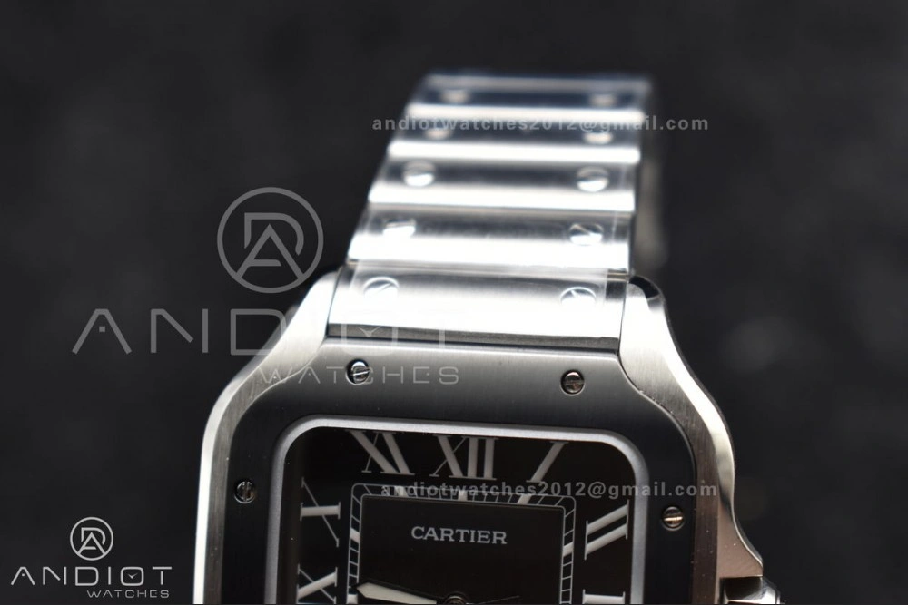 Santos de Cartier 40mm SS BVF 1:1 Best Edition Gray Dial Black Bezel on SS Bracelet MIYOTA 9015