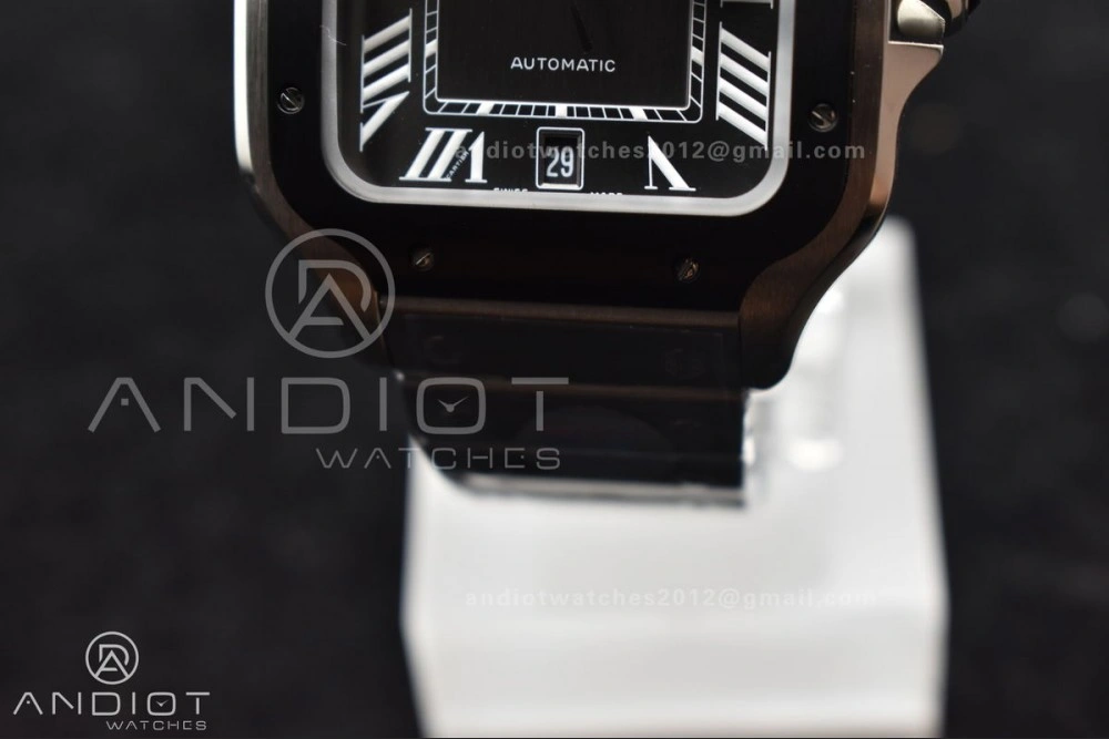 Santos de Cartier 40mm SS BVF 1:1 Best Edition Gray Dial Black Bezel on SS Bracelet MIYOTA 9015