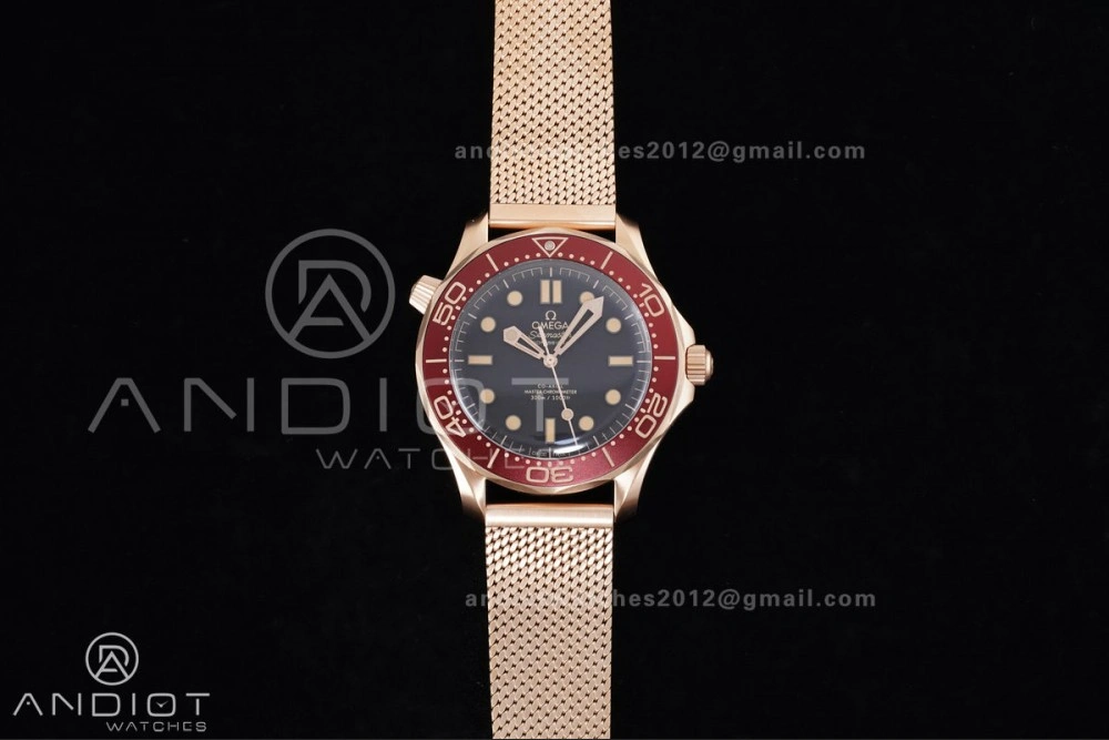 Seamaster 300M Diver Rose Gold VSF 1:1 Best Edition Black Dial on Mesh Bracelet A8806