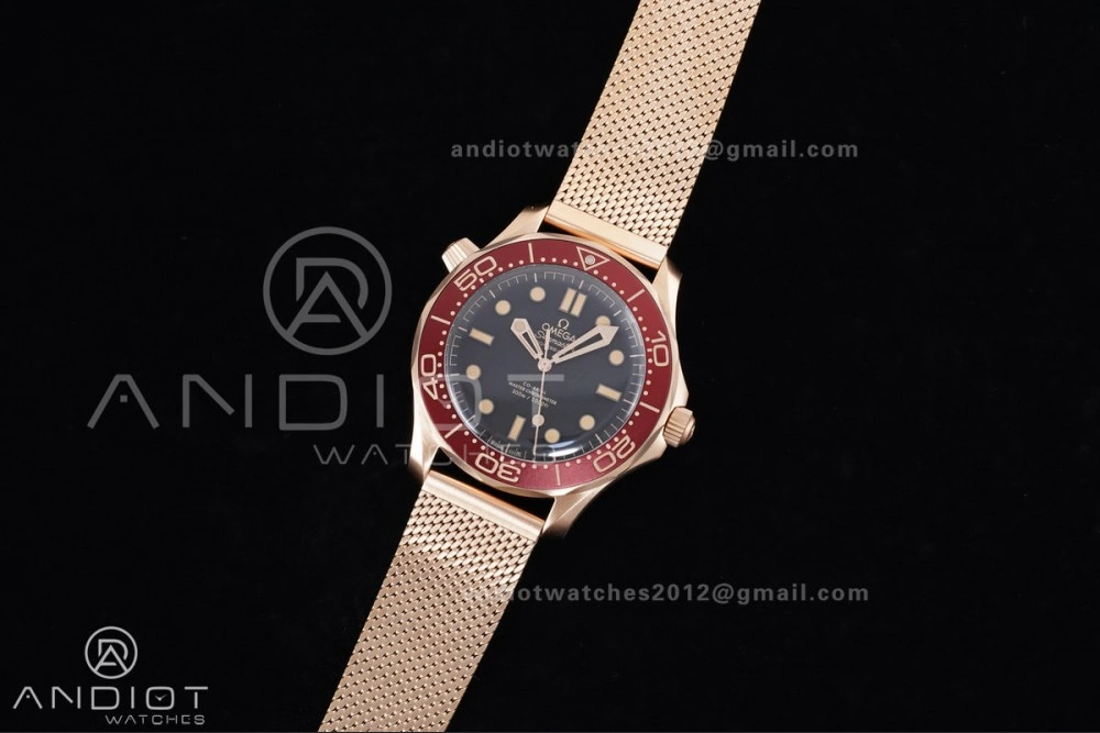 Seamaster 300M Diver Rose Gold VSF 1:1 Best Edition Black Dial on Mesh Bracelet A8806