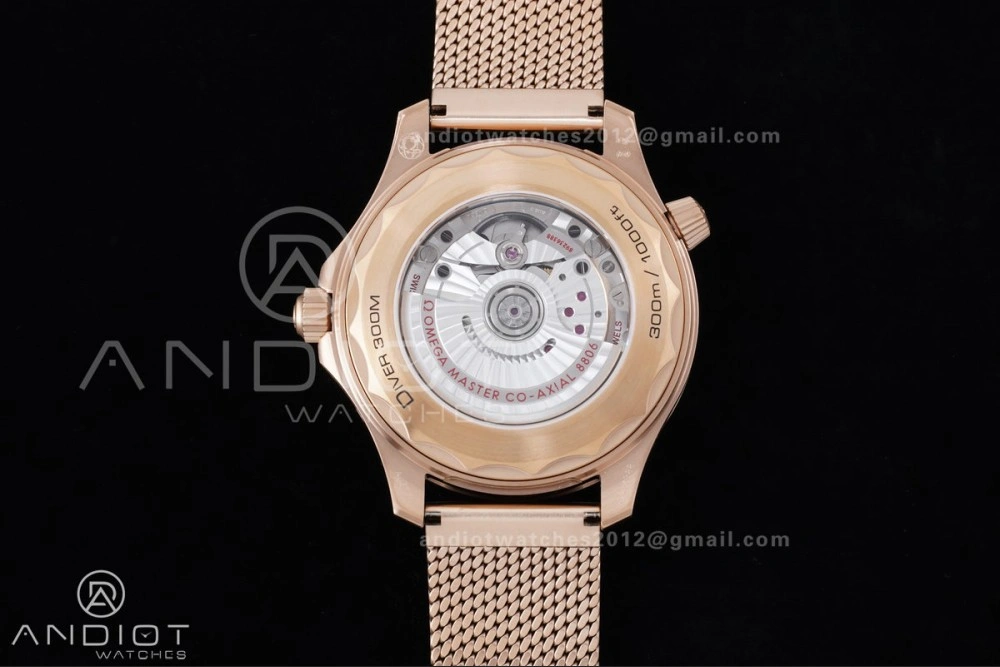 Seamaster 300M Diver Rose Gold VSF 1:1 Best Edition Black Dial on Mesh Bracelet A8806