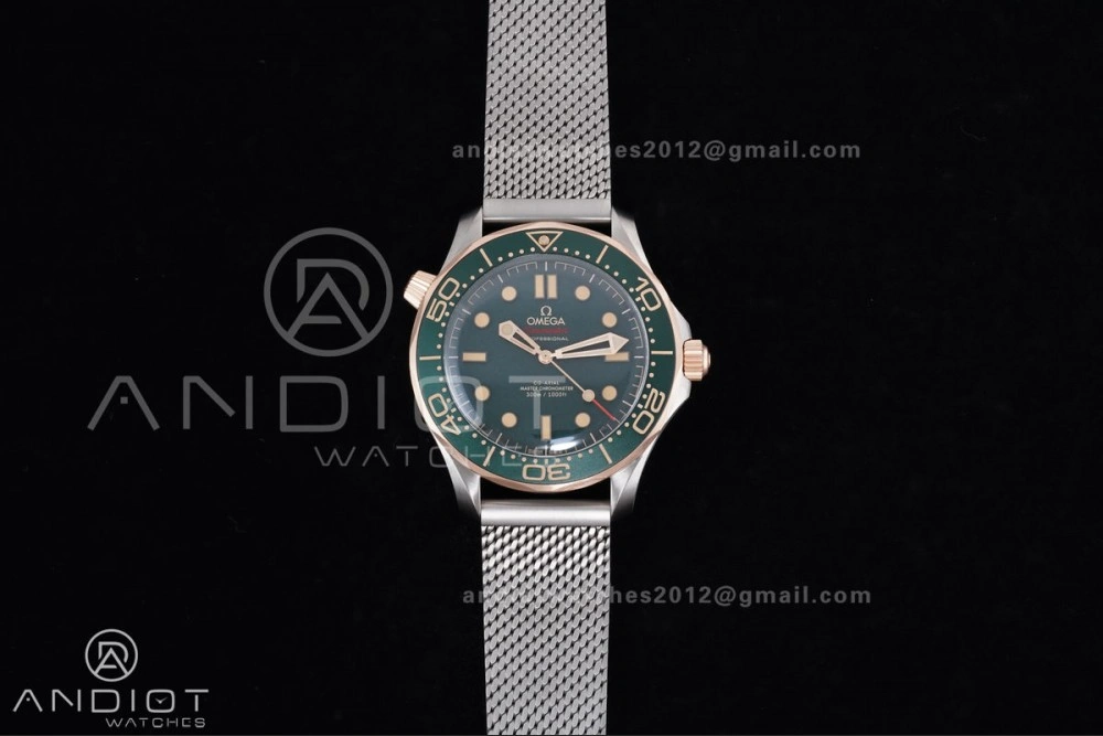 Seamaster 300M Diver Rose Gold VSF 1:1 Best Edition Green Dial on Mesh Bracelet A8806