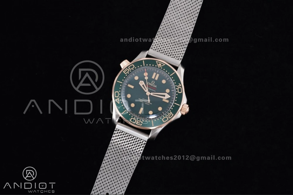 Seamaster 300M Diver Rose Gold VSF 1:1 Best Edition Green Dial on Mesh Bracelet A8806
