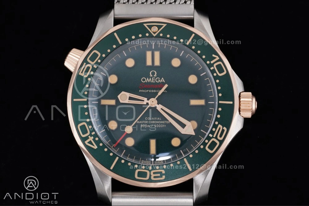 Seamaster 300M Diver Rose Gold VSF 1:1 Best Edition Green Dial on Mesh Bracelet A8806