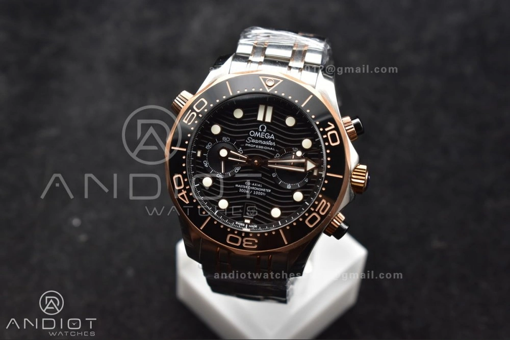 Seamaster 300m Chrono SS RG OMF 1:1 Best Edition Black Dial on SS Strap A9900