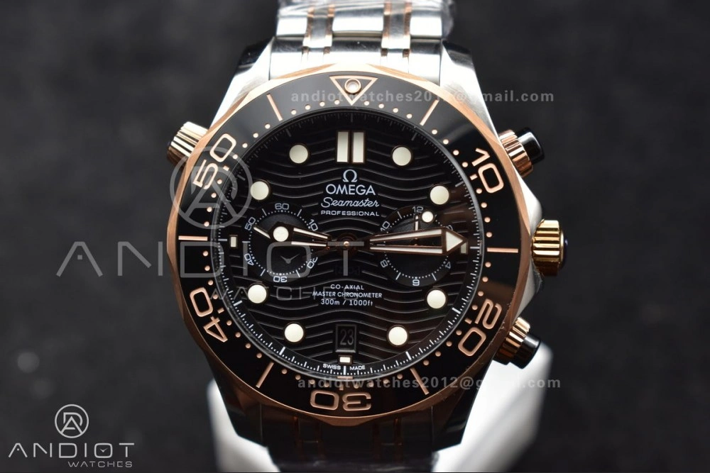 Seamaster 300m Chrono SS RG OMF 1:1 Best Edition Black Dial on SS Strap A9900