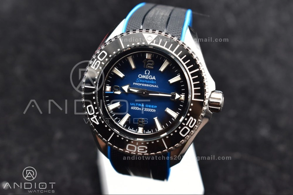 Seamaster 6000M Ultra Deep SS TF 1:1 Best Edition Blue Dial Black Ceramic Bezel on Black Rubber Strap A2824