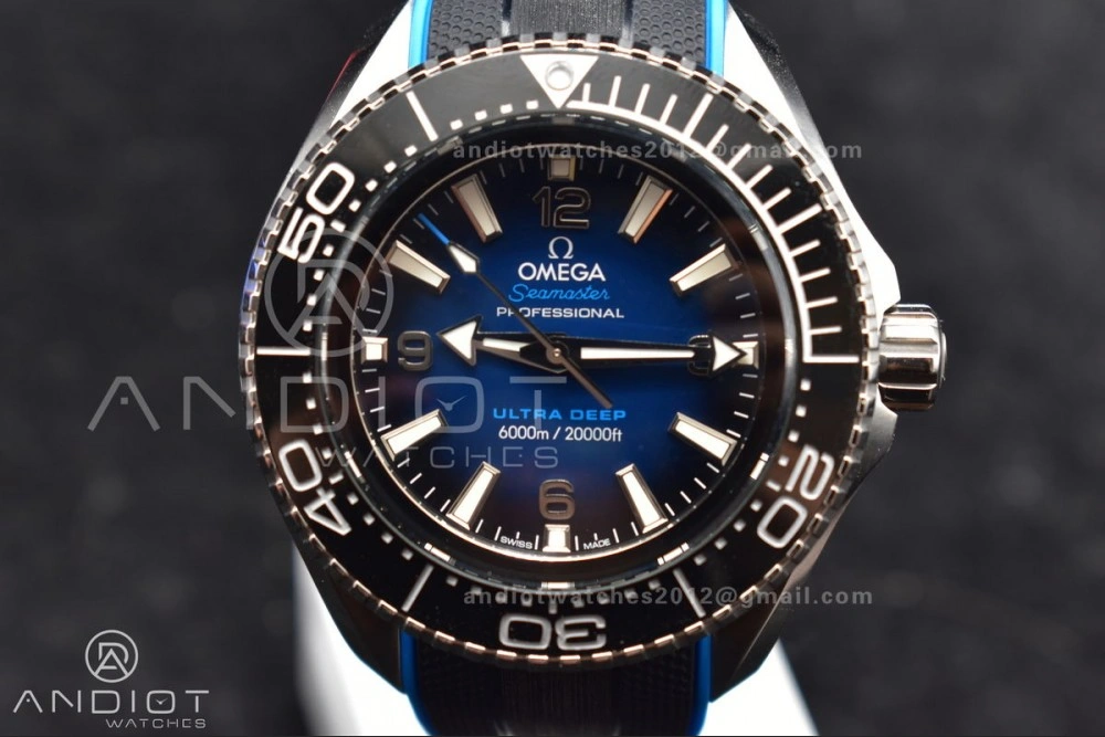 Seamaster 6000M Ultra Deep SS TF 1:1 Best Edition Blue Dial Black Ceramic Bezel on Black Rubber Strap A2824