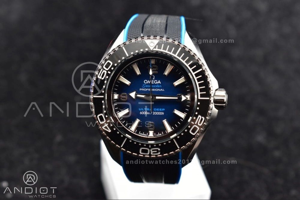 Seamaster 6000M Ultra Deep SS TF 1:1 Best Edition Blue Dial Black Ceramic Bezel on Black Rubber Strap A2824