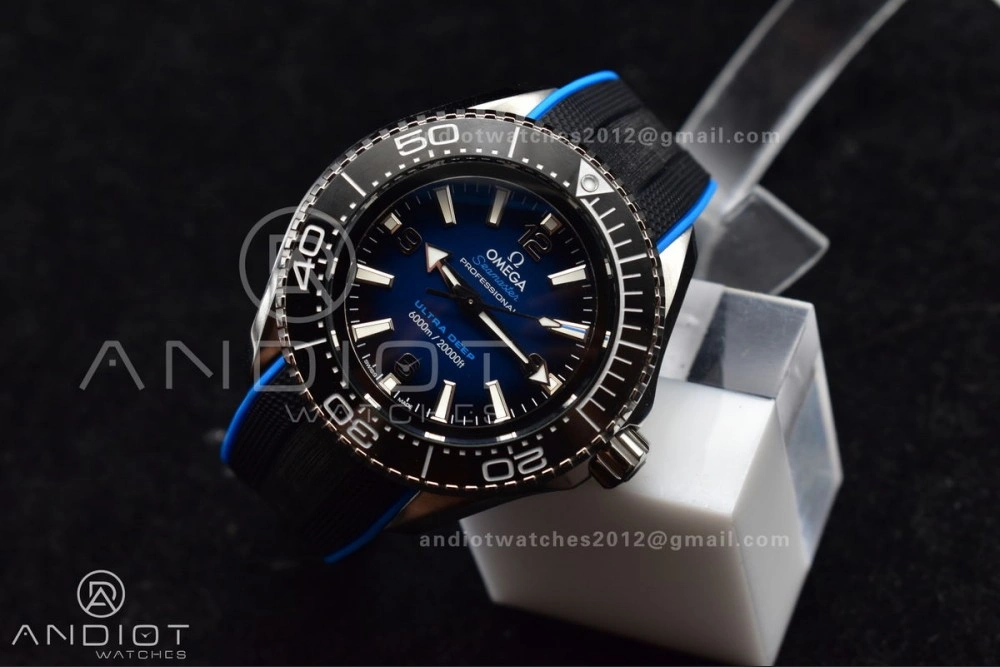 Seamaster 6000M Ultra Deep SS TF 1:1 Best Edition Blue Dial Black Ceramic Bezel on Black Rubber Strap A2824