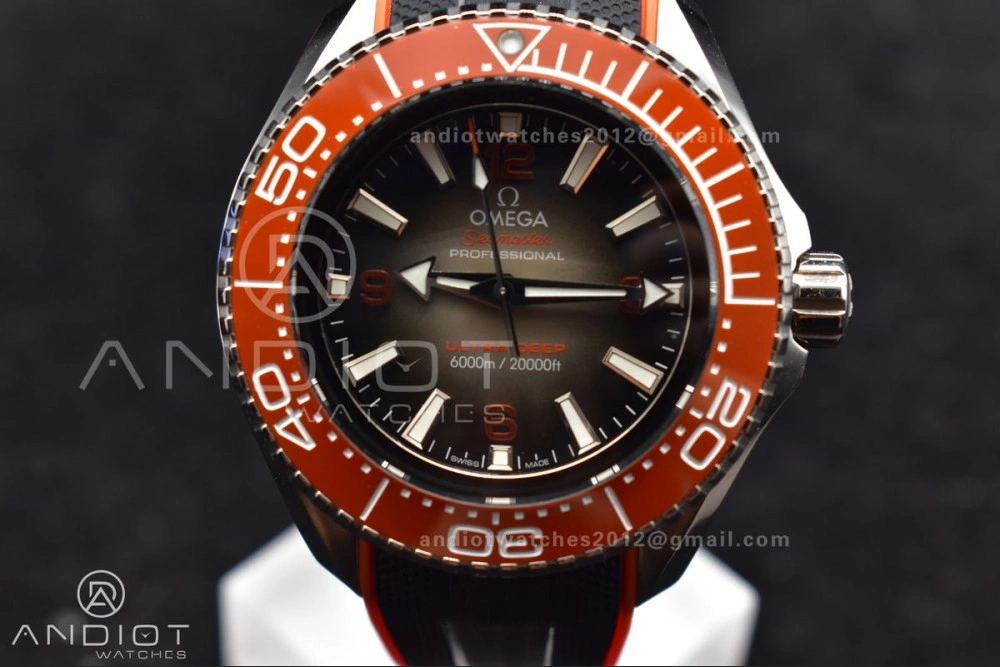 Seamaster 6000M Ultra Deep SS TF 1:1 Best Edition Gray Dial Orange Ceramic Bezel on Black Rubber Strap A2824