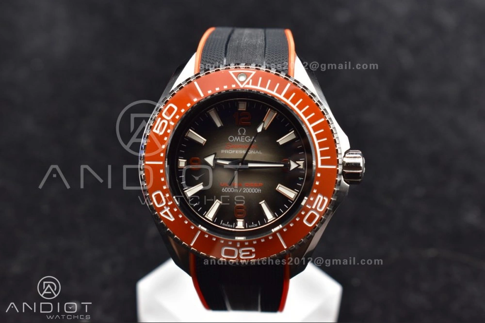Seamaster 6000M Ultra Deep SS TF 1:1 Best Edition Gray Dial Orange Ceramic Bezel on Black Rubber Strap A2824