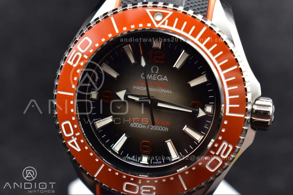 Seamaster 6000M Ultra Deep SS TF 1:1 Best Edition Gray Dial Orange Ceramic Bezel on Black Rubber Strap A2824