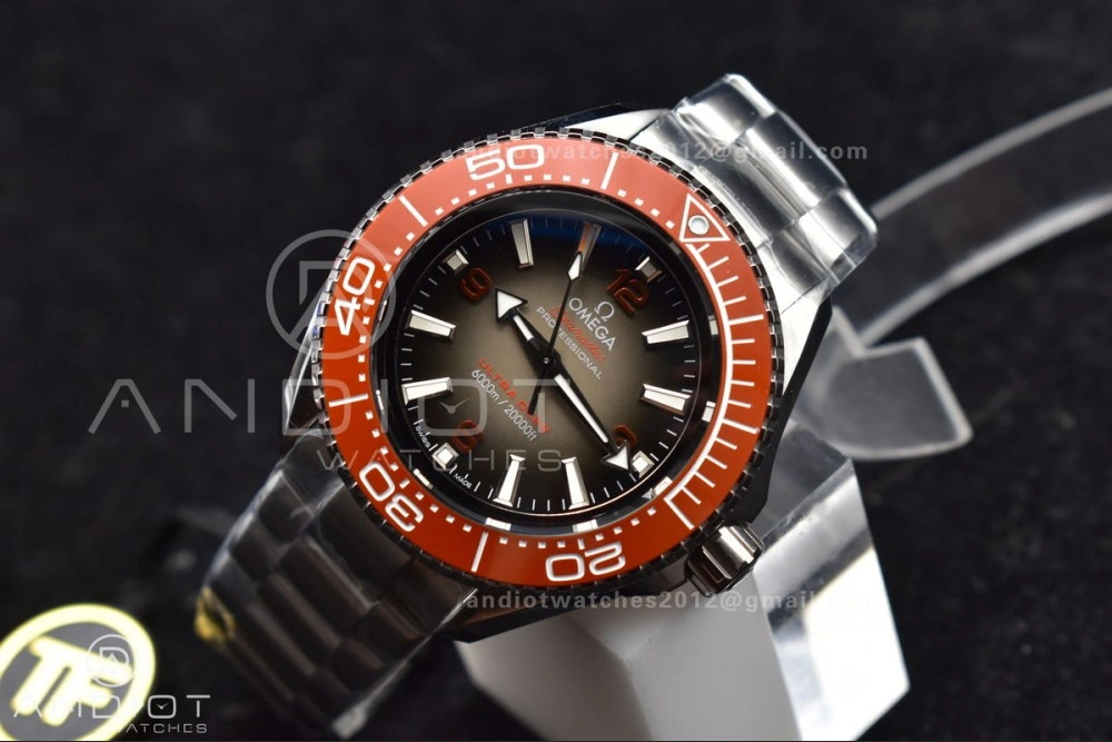 Seamaster 6000M Ultra Deep SS TF 1:1 Best Edition Gray Dial Orange Ceramic Bezel on SS Bracelet A2824