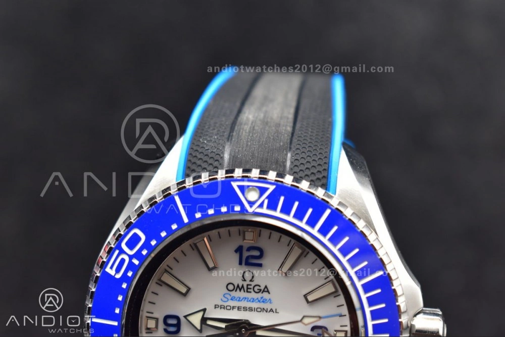 Seamaster 6000M Ultra Deep SS TF 1:1 Best Edition White Dial Blue Ceramic Bezel on Black Rubber Strap A2824