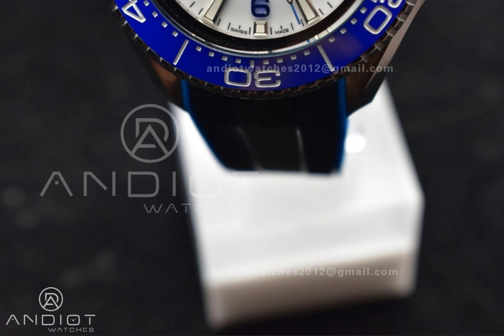 Seamaster 6000M Ultra Deep SS TF 1:1 Best Edition White Dial Blue Ceramic Bezel on Black Rubber Strap A2824