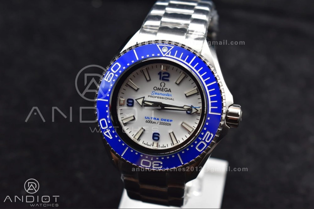 Seamaster 6000M Ultra Deep SS TF 1:1 Best Edition White Dial Blue Ceramic Bezel on SS Bracelet A2824