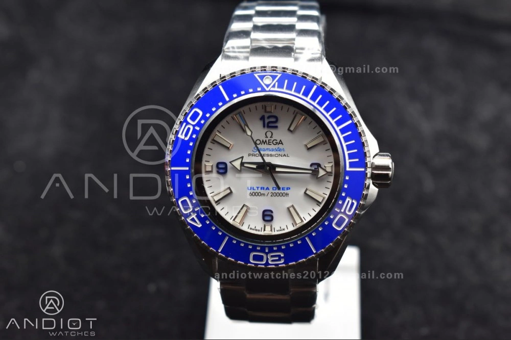 Seamaster 6000M Ultra Deep SS TF 1:1 Best Edition White Dial Blue Ceramic Bezel on SS Bracelet A2824