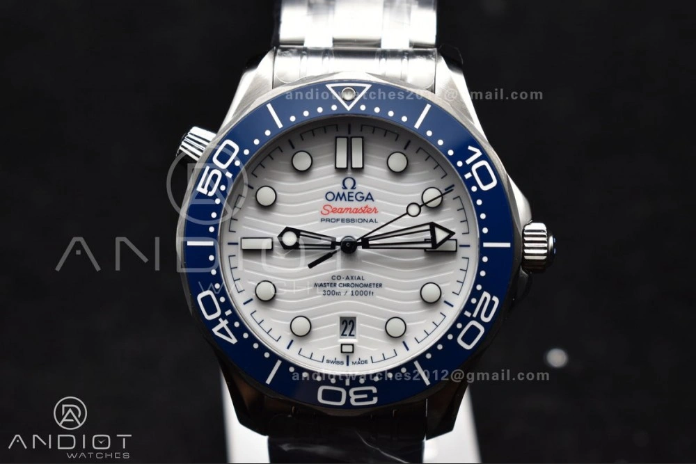 Seamaster Diver 300M SS Blue Ceramic Bezel VSF 1:1 Best Edition White Dial on SS Bracelet A2824