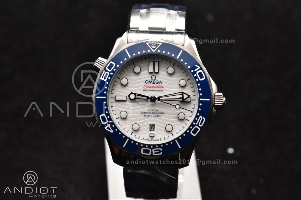 Seamaster Diver 300M SS Blue Ceramic Bezel VSF 1:1 Best Edition White Dial on SS Bracelet A2824