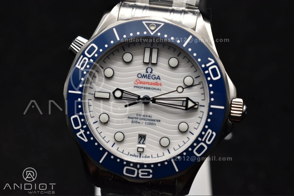 Seamaster Diver 300M SS Blue Ceramic Bezel VSF 1:1 Best Edition White Dial on SS Bracelet A2824