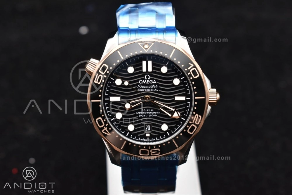 Seamaster Diver 300M SS RG VSF 1:1 Best Edition Black Ceramic Black Dial on SS Bracelet A8800