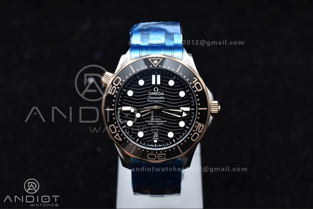 Seamaster Diver 300M SS RG VSF 1:1 Best Edition Black Ceramic Black Dial on SS Bracelet A8800