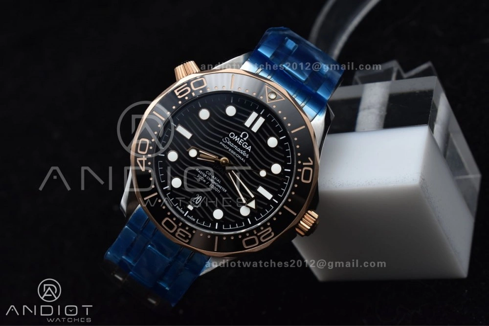 Seamaster Diver 300M SS RG VSF 1:1 Best Edition Black Ceramic Black Dial on SS Bracelet A8800