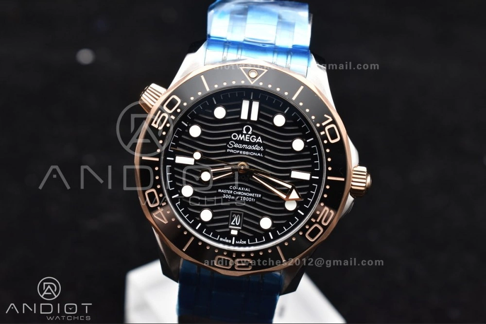 Seamaster Diver 300M SS RG VSF 1:1 Best Edition Black Ceramic Black Dial on SS Bracelet A8800